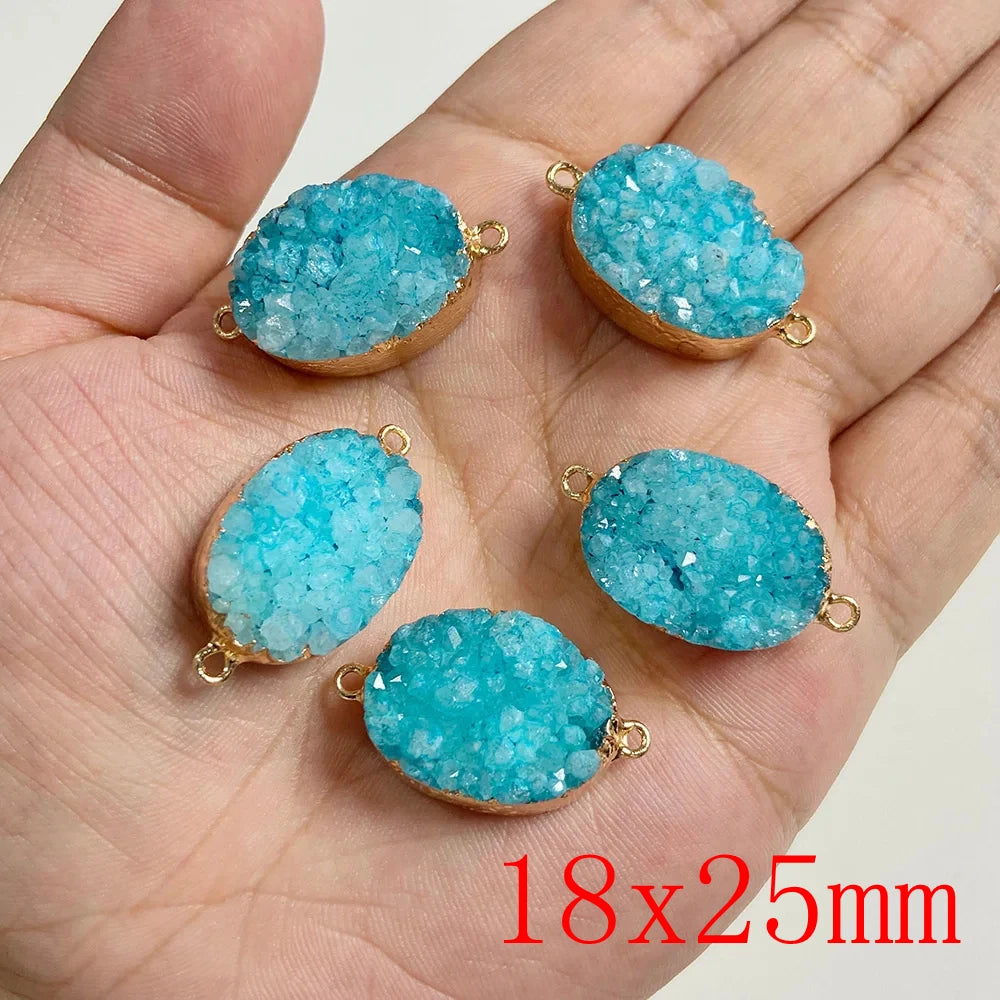 Sparkling Blue Druzy Quartz Pendants, Raw Stone Crystal Agates, Connectors and Charms, 1pc