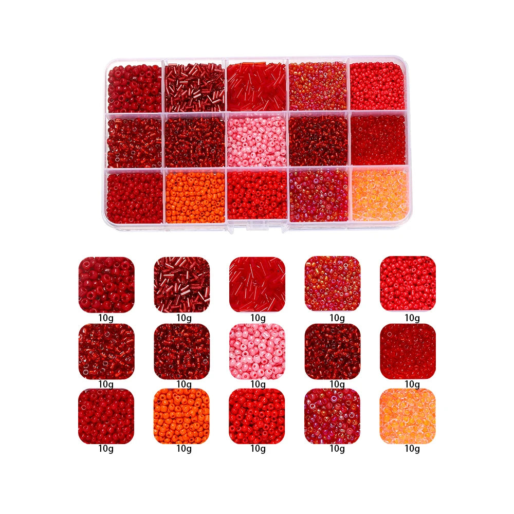 Sweet Glass Seed Bead Box Collections, 15 Grid Glass Seed Bead Sets, Spacer Beads , 2-7mm mix