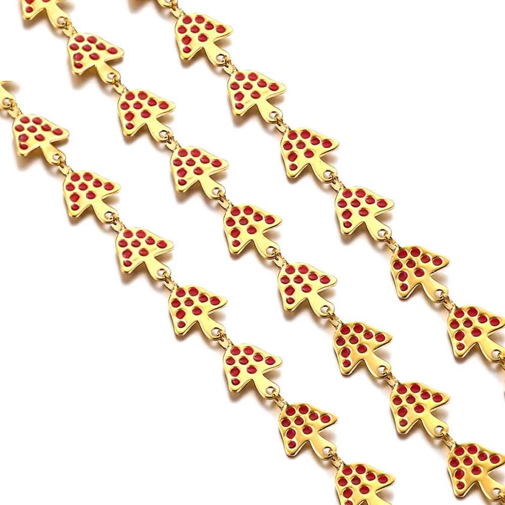 Cute Mushroom Enamel Chain, 8mm, 1 Meter, Stainless Steel Gold Plated