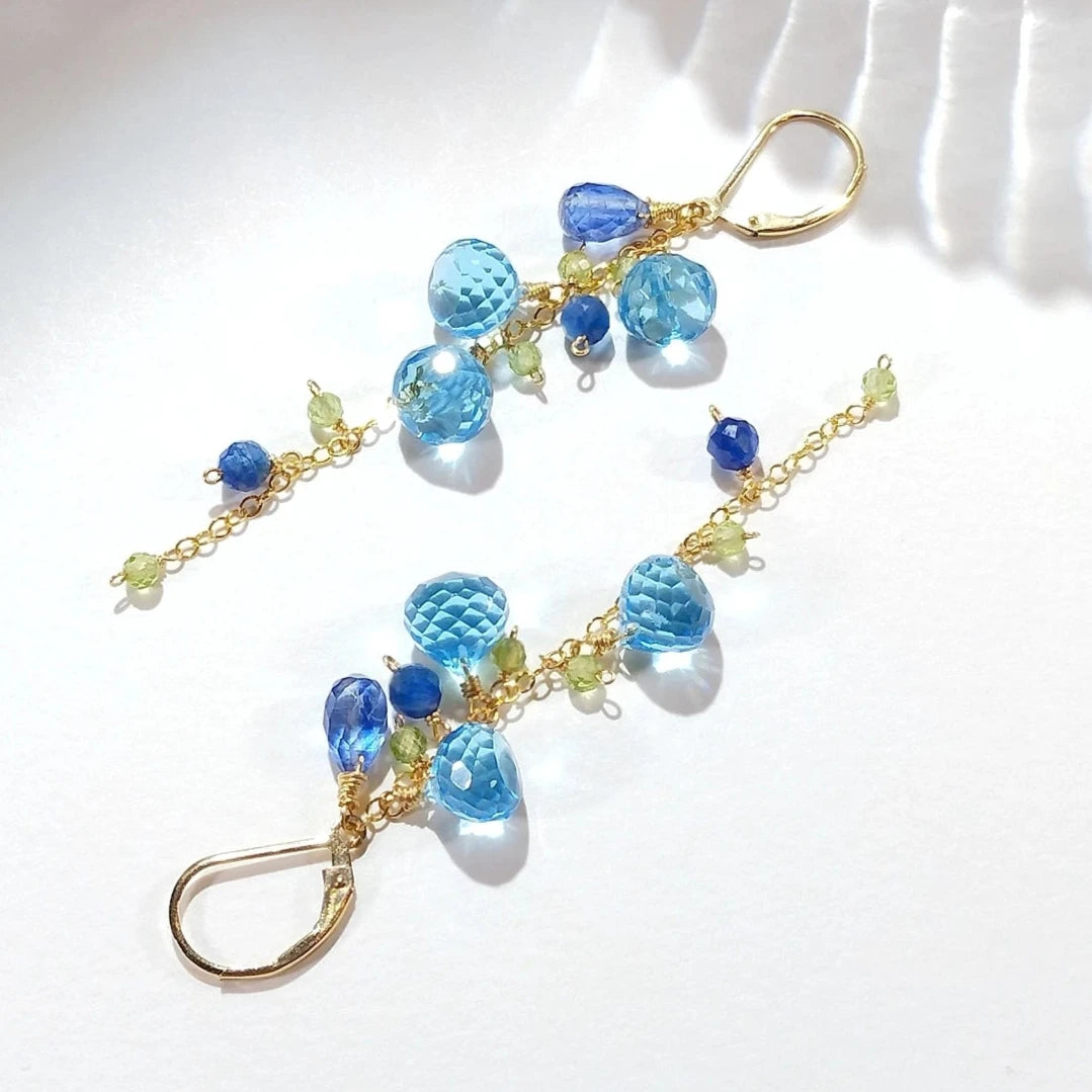 Kyanite & Peridot Handmade Gemstone Earrings, 14K Gold Filled Drop Earrings