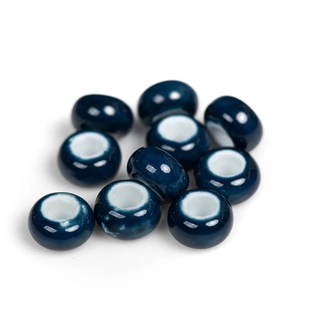 Round Retro Big Hole Ceramic Porcelain Beads, 15mm 10pcs