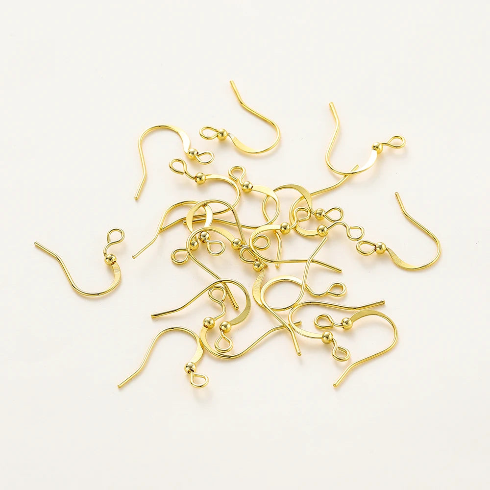 18K Gold Plated Flat Earring Hooks, Brass Earring Wires, 20Pcs