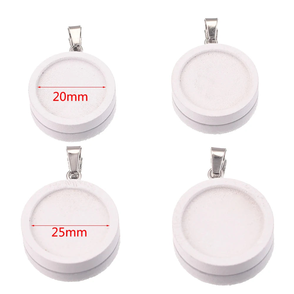 White wood Cabochon Base, Stainless Steel DIY Blanks, 10pcs 20/25mm