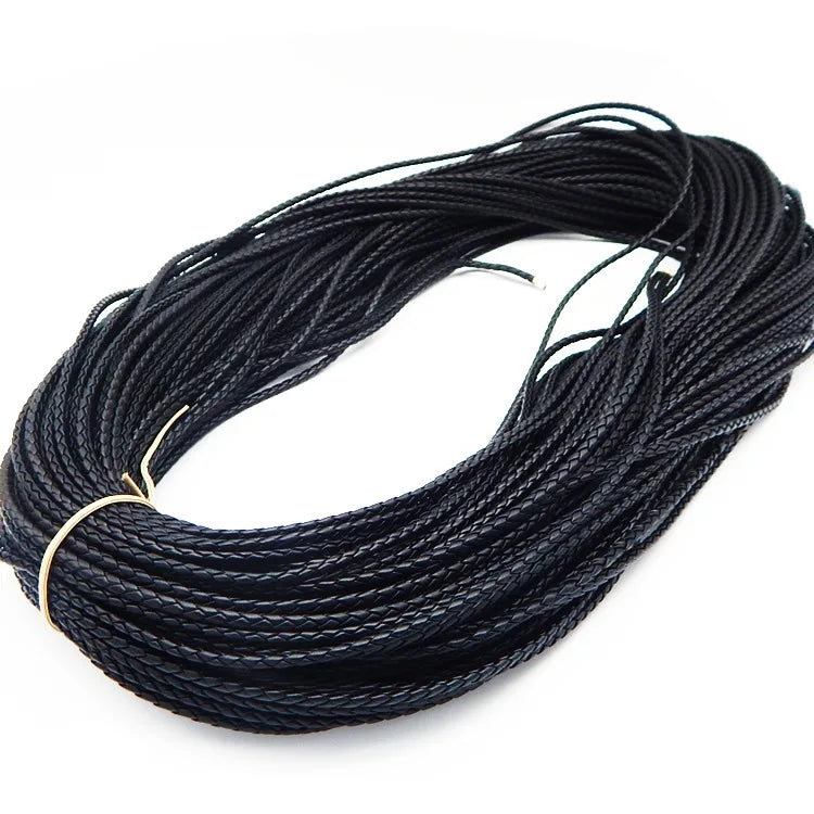 5m Black Round Braided Genuine Real Leather Cord