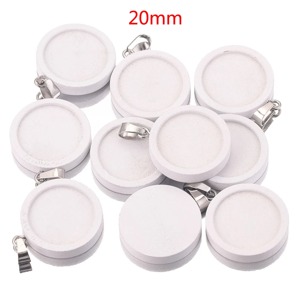 White wood Cabochon Base, Stainless Steel DIY Blanks, 10pcs 20/25mm