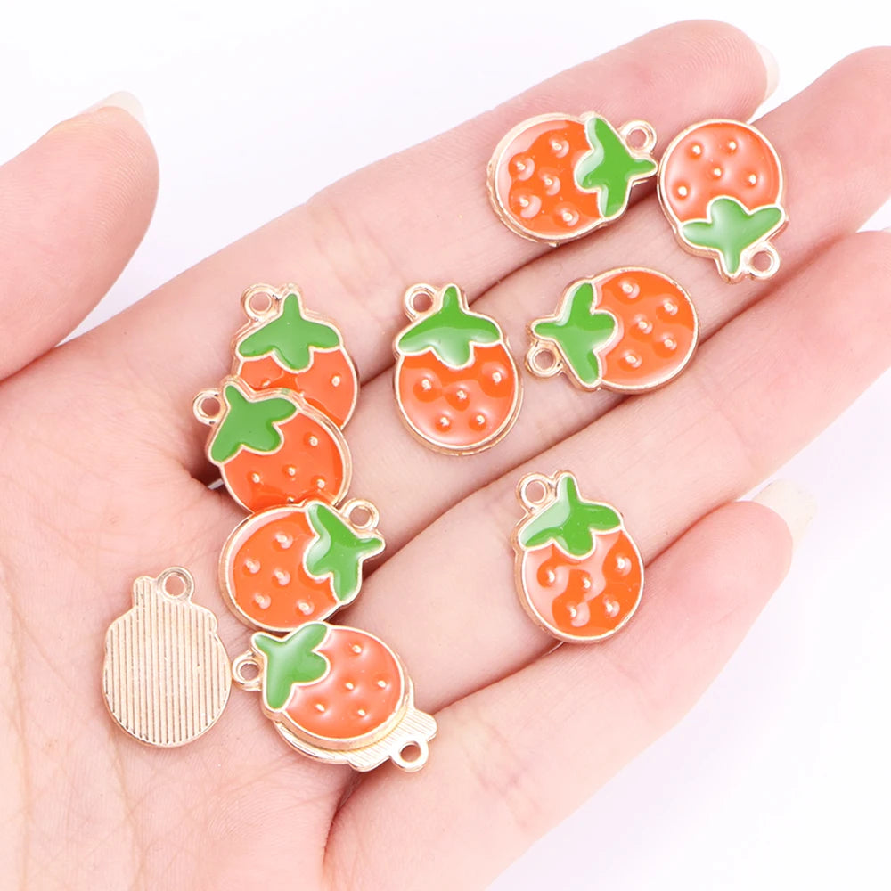 Enamel Strawberry & Friends Resin Charms 10Pcs