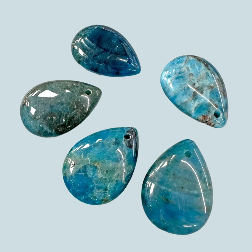 Smooth Natural Blue Apatite Water Drop Pendant, 18X25MM