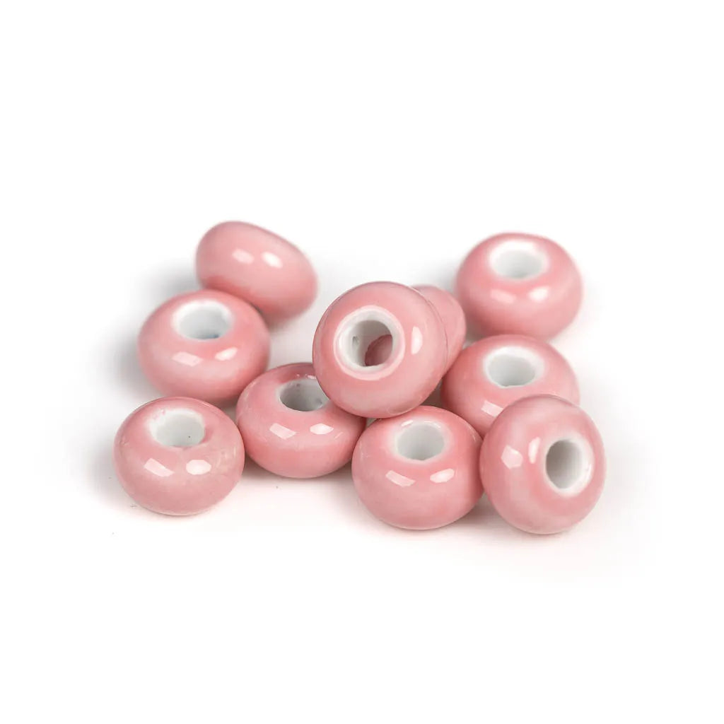 Round Retro Big Hole Ceramic Porcelain Beads, 15mm 10pcs