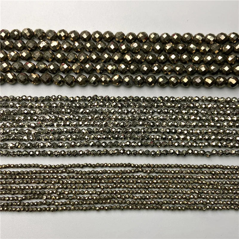 Faceted Natural Iron Pyrite Beads, Sparkly, 2-6mm