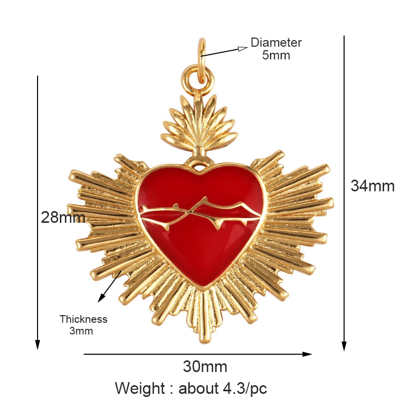 Sacred Red Heart Charm Collection, 18K Gold Plated