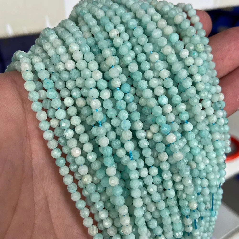 Ocean Gemstone Beads, Tiny Natural Blue Aquamarine, Amazonite, Apatite, Lapis, Turquoise Accents 2 3 4 mm