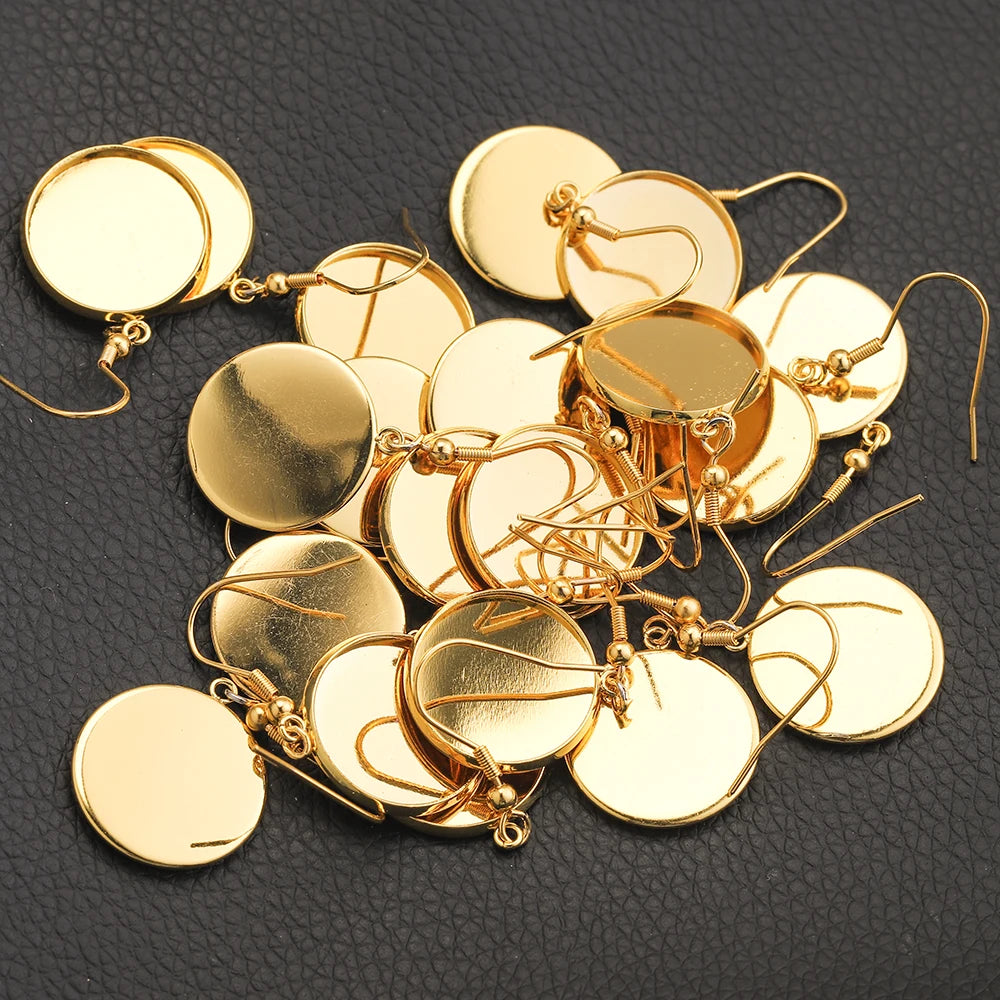 Gold-Plated Stainless Steel Earrings Hooks, Blank Cabochon Base 6 8 10 12 14 16 18 20 25 30mm, 20pcs