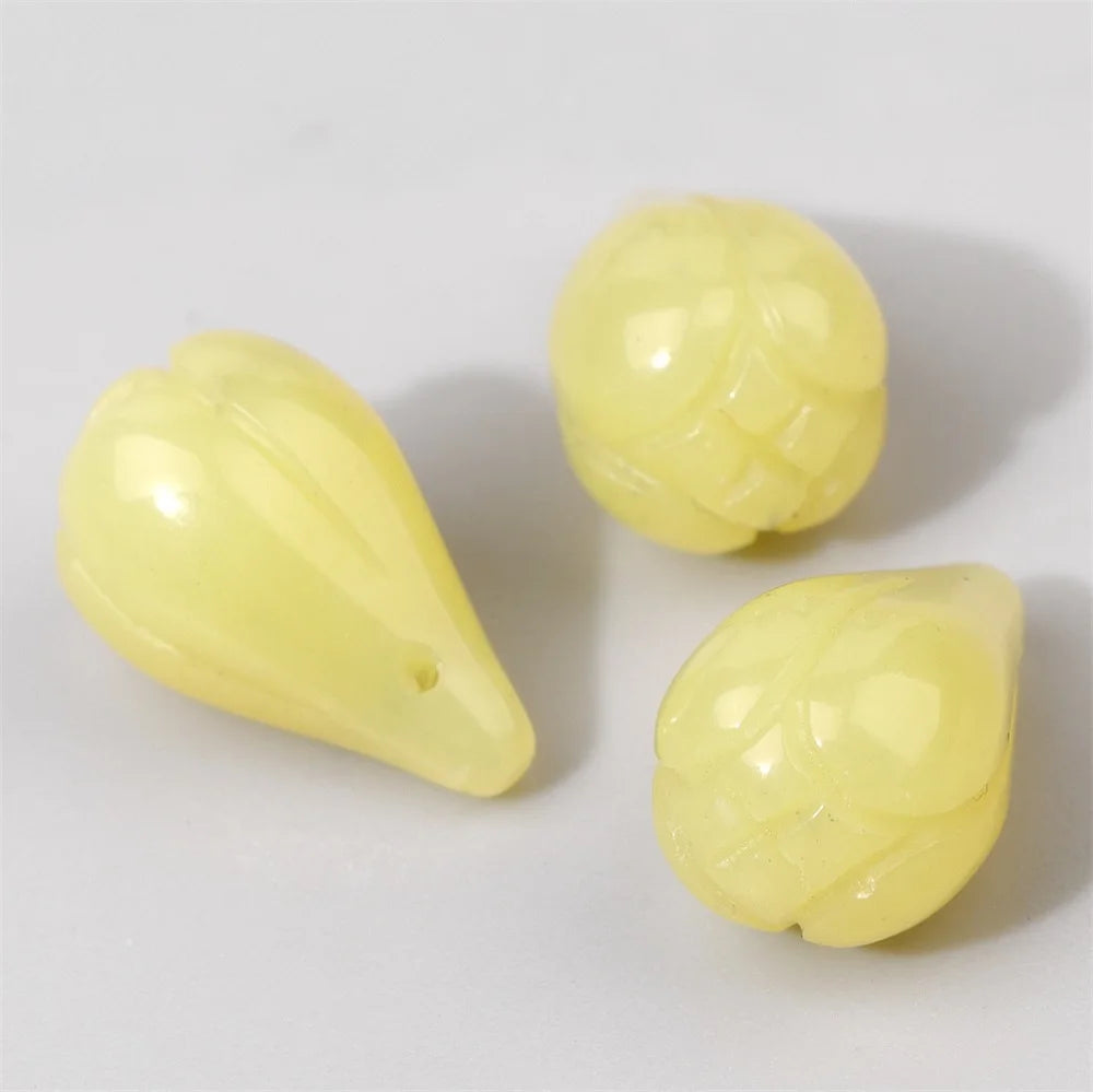 Flower Bud Gemstone Pendant Beads, Top Drilled, 3pcs 10X18mm