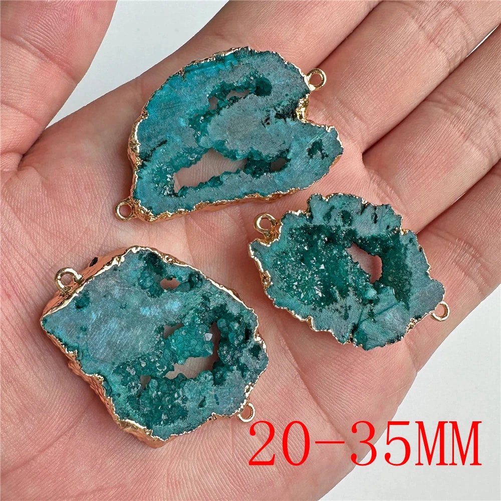 Sparkling Blue Druzy Quartz Pendants, Raw Stone Crystal Agates, Connectors and Charms, 1pc