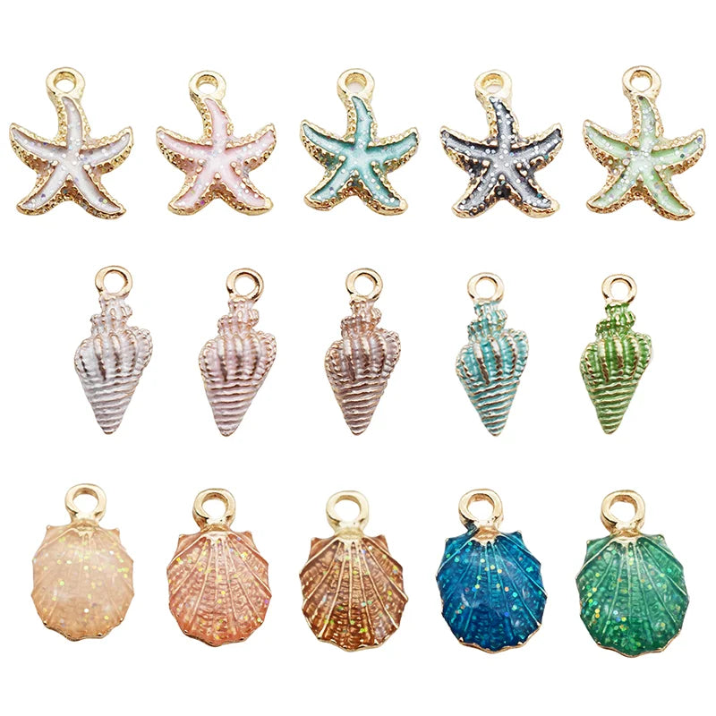 Sea Shells & Starfish Enamel Charm Collection, 10pcs