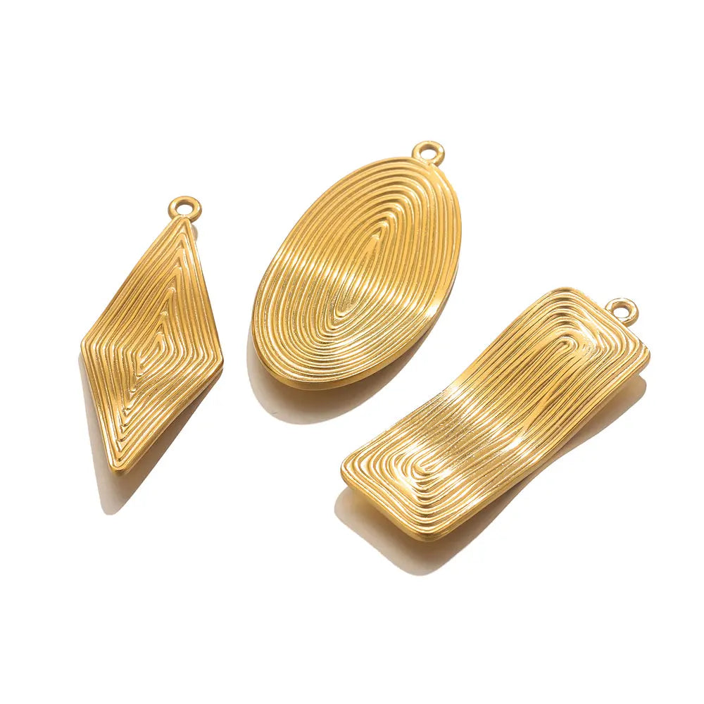 Gold-plated Stainless Steel Oval Square Rhombus Charms, 4pcs