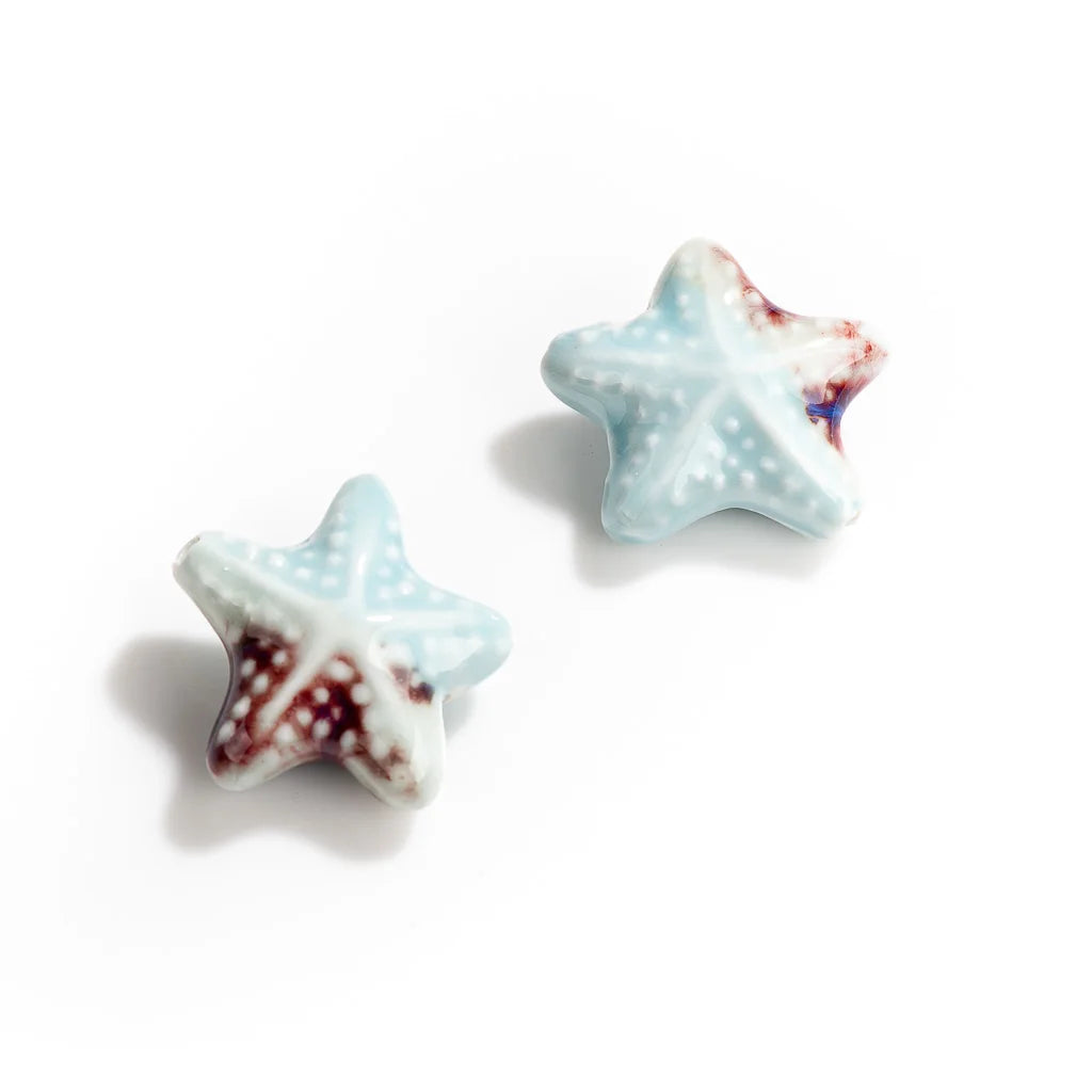 Ceramic Starfish Beads, Porcelain Necklace Findings, 14mm each, 2pcs