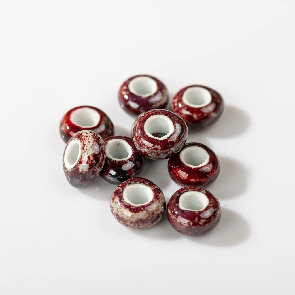 Round Retro Big Hole Ceramic Porcelain Beads, 15mm 10pcs