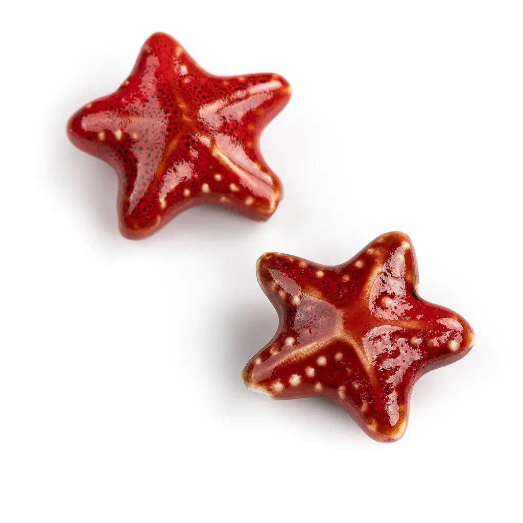 Ceramic Starfish Beads, Porcelain Necklace Findings, 14mm each, 2pcs