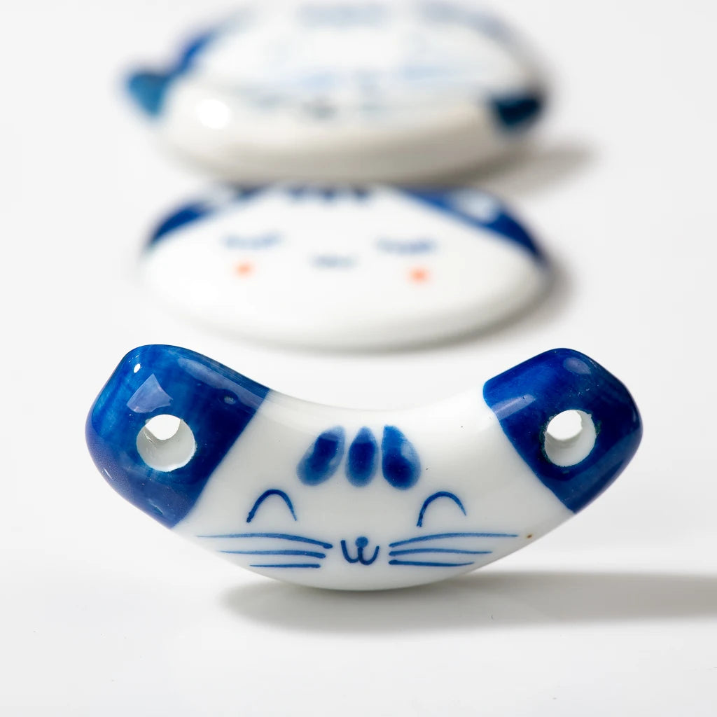 Handmade Kitten Blue And White Ceramic Pendants