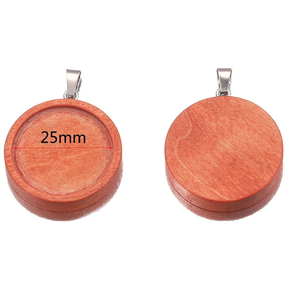 Wood Necklace Pendants, Cabochon Base Blanks, Fits 25mm, 10pcs