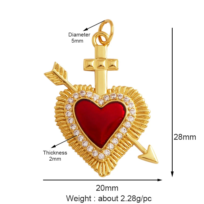 Sacred Red Heart Charm Collection, 18K Gold Plated