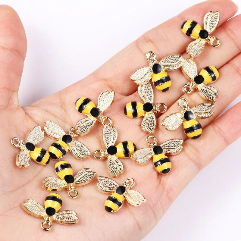 Enamel Bee Pendant Charms, 10Pcs 22*17mm