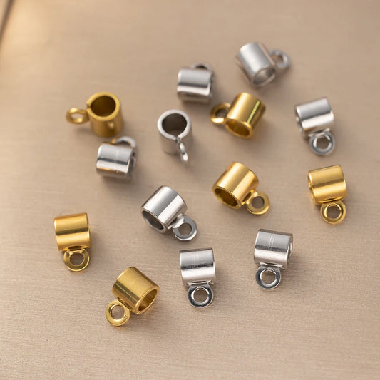 Stainless Steel Pendants Bails Tube Beads with Hanger Links, 10pcs