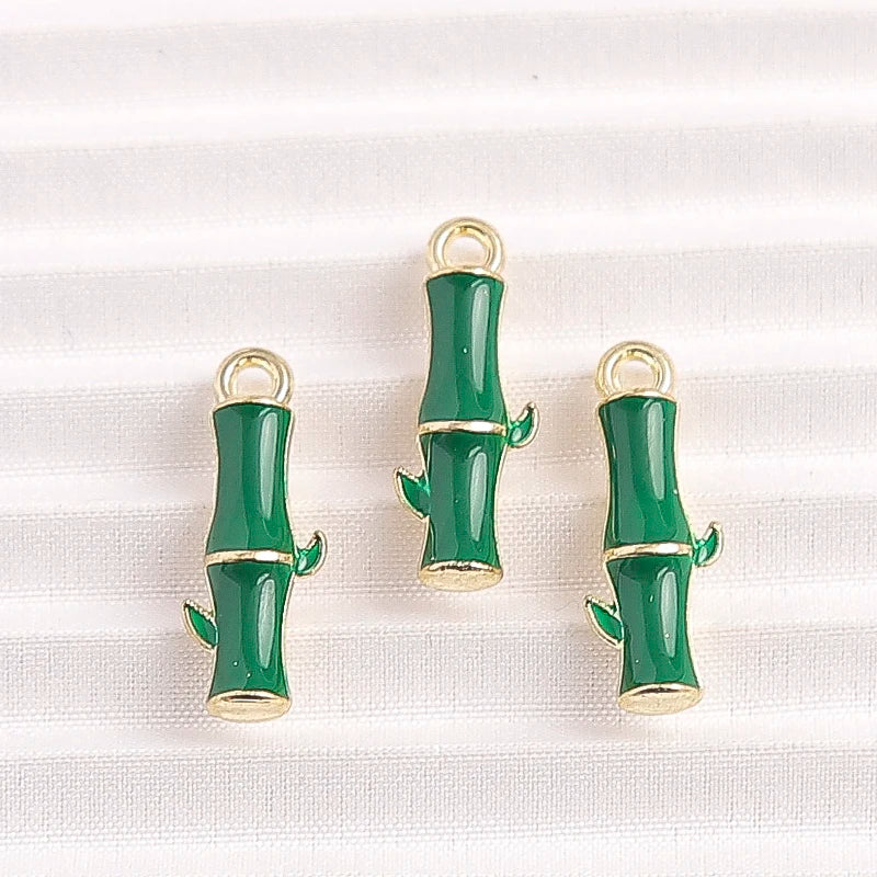 Enamel Bamboo and Friends Charms, 10pcs 6x17mm