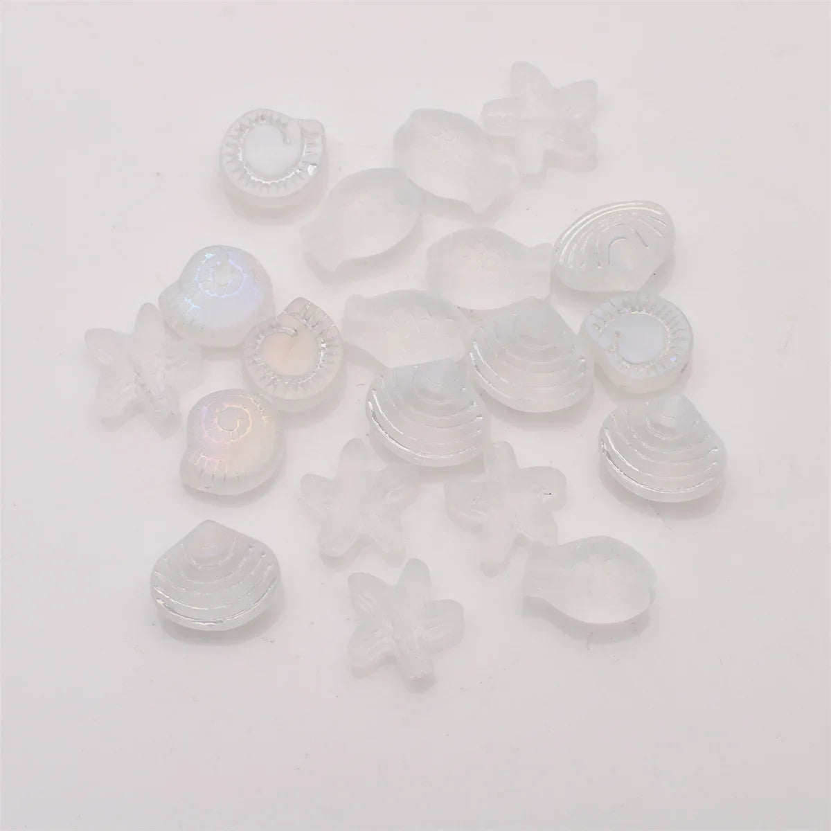 Crystal Ocean Collection, 20Pcs Mixed Glass Beads,  Starfish /Snail /Shell /Small Fish