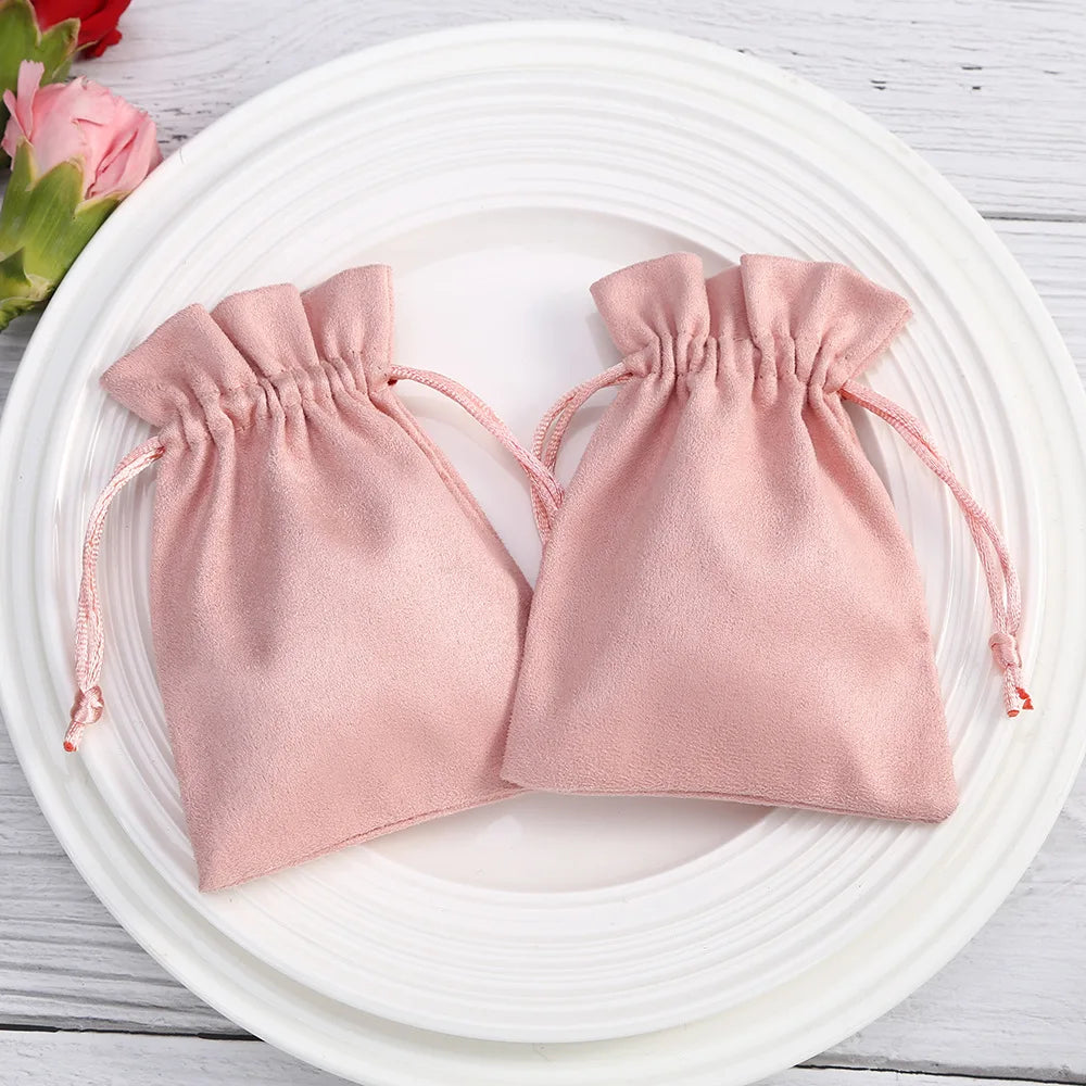 Pink Velvet Drawstring Bags, Jewelry Pouches 10Pcs