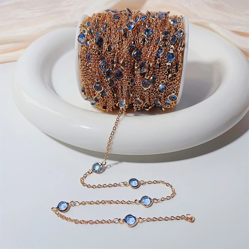 Crystal Bead Chains, 6mm Rhinestones, Glass, & Copper, by the meter