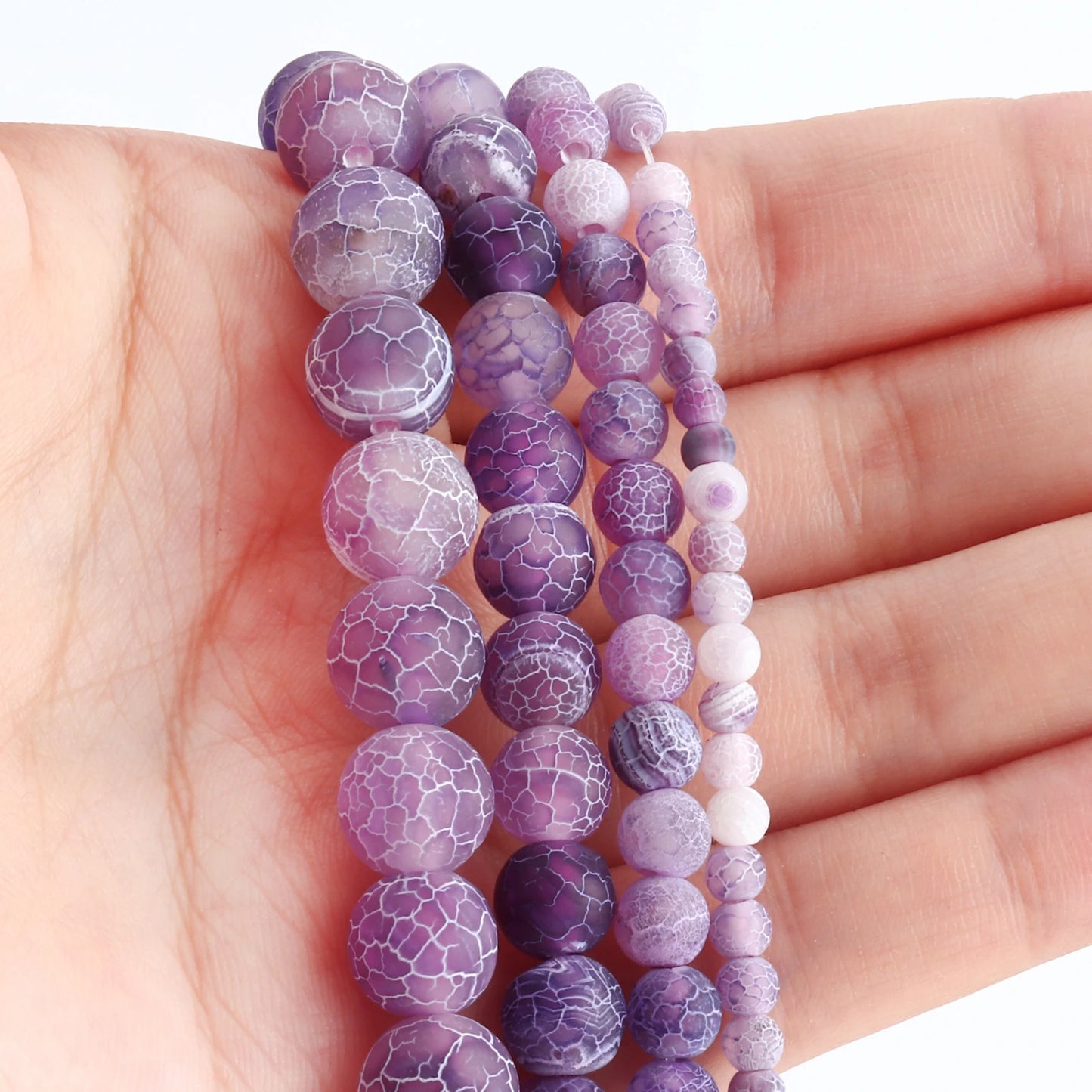 Purple Agate Beads, Round Frost Cracked Dream Fire Dragon Veins, 4-12MM