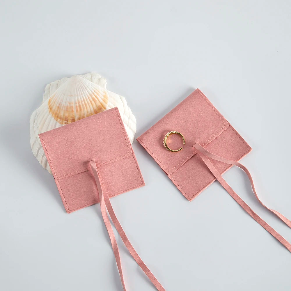 Small Chic Microfiber Pouches with Bows, Drawstring Bags for Jewelry