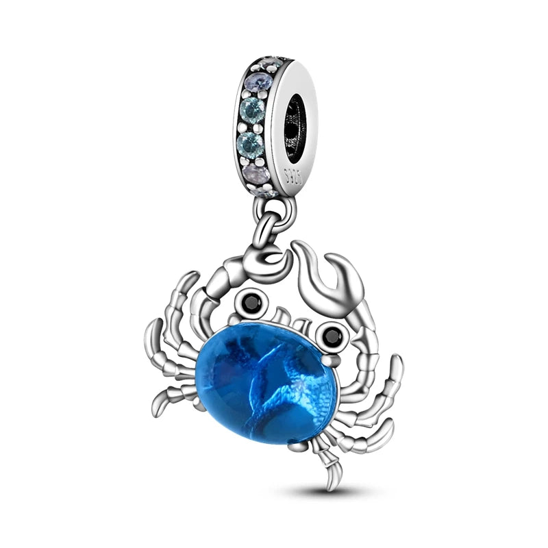 Ocean Blue Collection - Large Hole Charm Beads, European Style, Sea, Octopus, Turtle, Mermaid, Fits Original Pandora Bracelets, 925 Sterling Silver