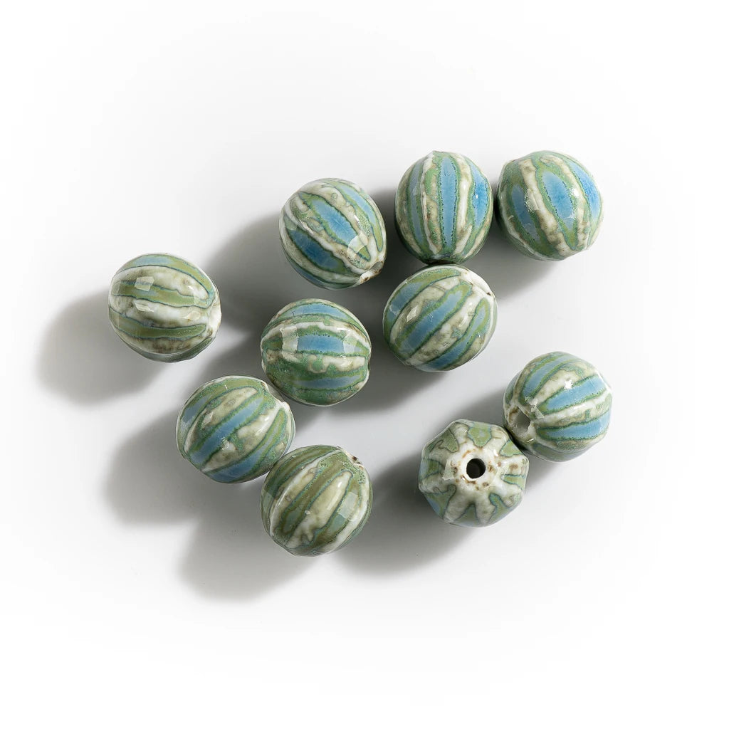 Spherical Watermelon Kiln Discoloration Ceramic Beads,  16mm 10pcs