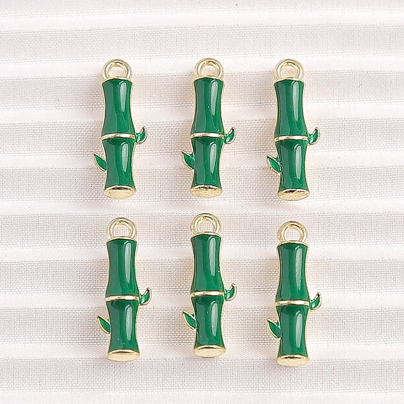 Enamel Bamboo and Friends Charms, 10pcs 6x17mm