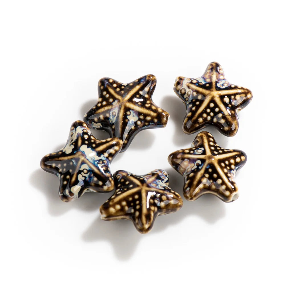 Ceramic Starfish Beads, Porcelain Necklace Findings, 14mm each, 2pcs