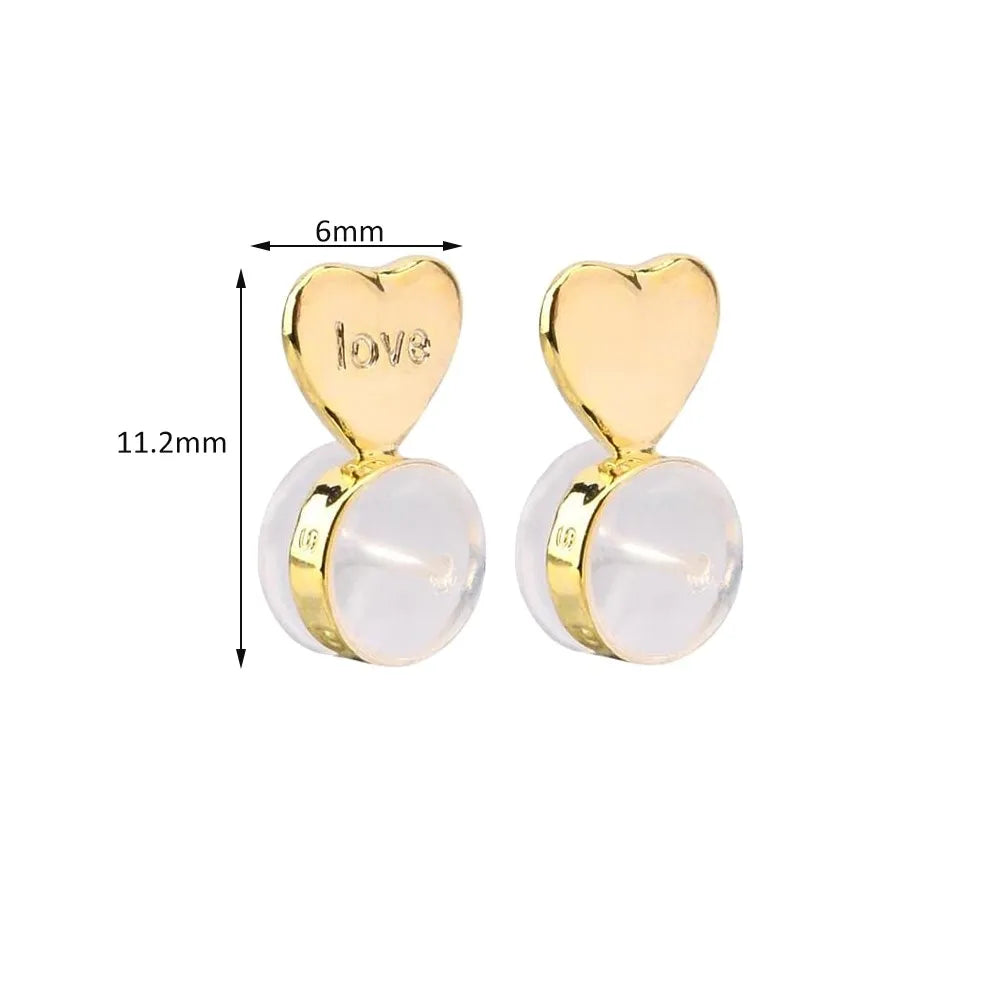 Heart Love Silicone Earring Lifters, Adjustable Replacement for Studs, Hypoallergenic, 10Pcs