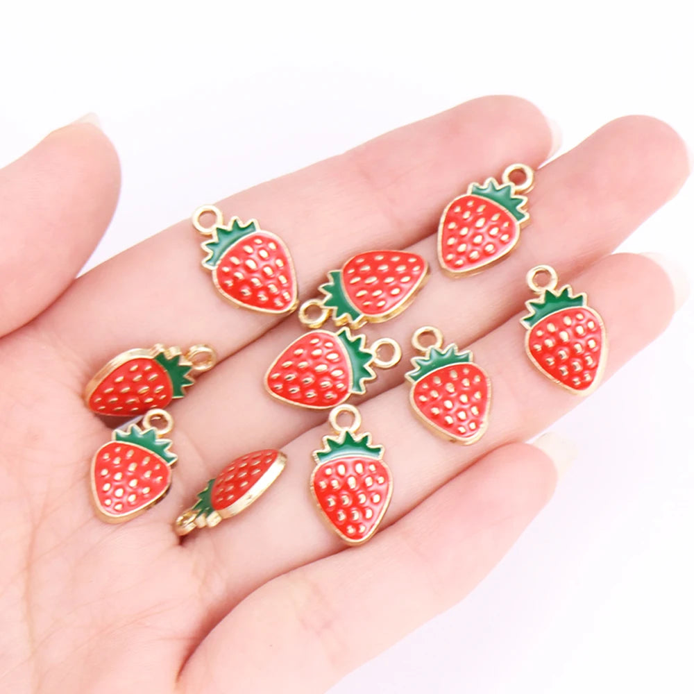 Enamel Strawberry & Friends Resin Charms 10Pcs