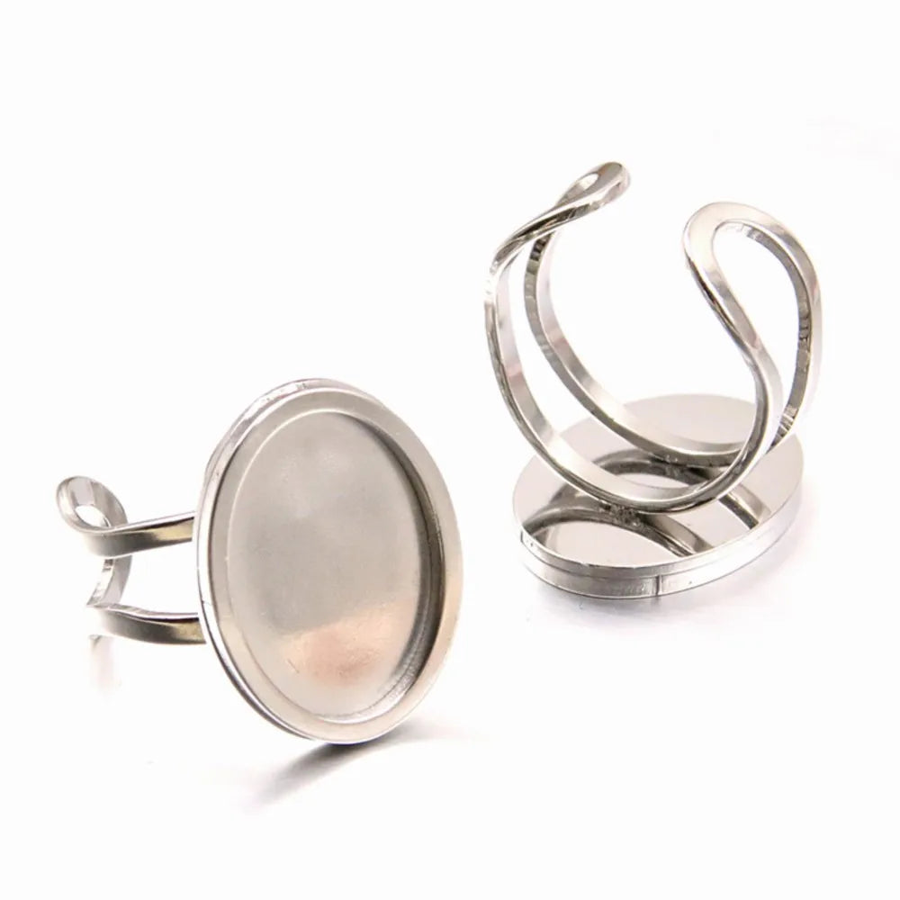 Gold Oval Cabochon Ring Blanks, 2pcs Stainless Steel Base Settings, Adjustable Size