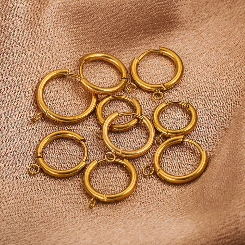 18k Gold Plated Huggie Earring Hooks With Loop, 10pcs Stainless Steel