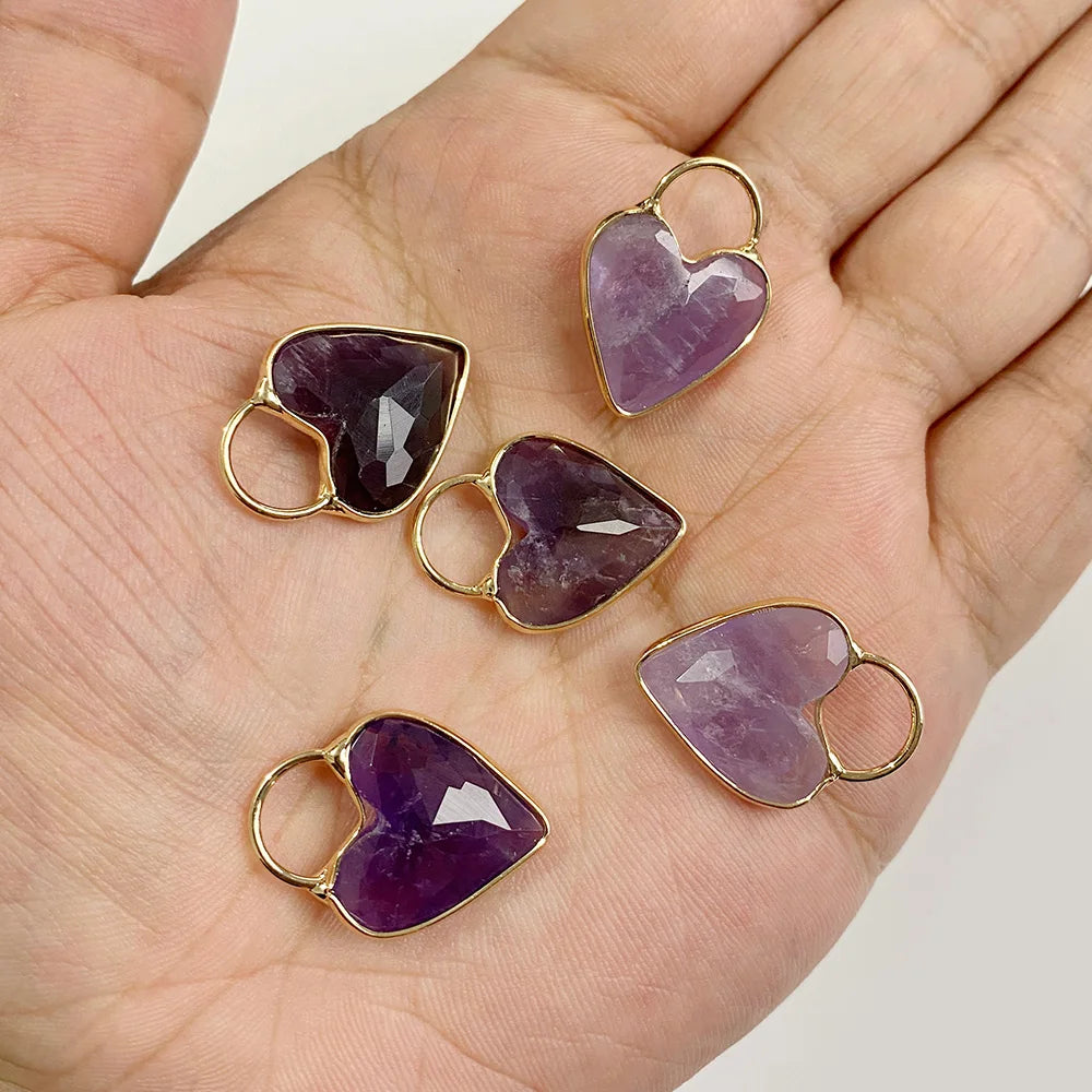 Gemstone Heart Pendants, Labradorite, Amethyst, Quartz, 2pcs 18x25MM