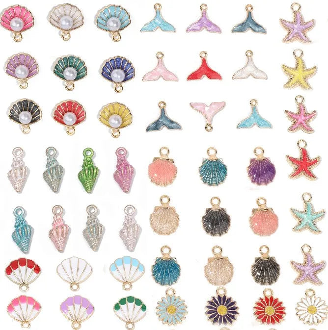 Wonders of The Sea Charm Collection, 10pc,  Pearl Shell, Starfish, Flower, Whale