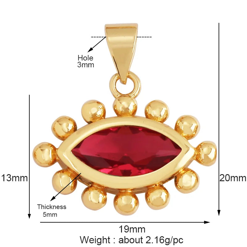 All Seeing Glass Bezel Pendants, 18k Gold Plated CZ Micro Pave