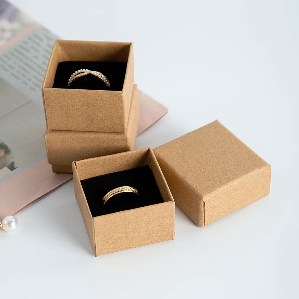 Ring Boxes 4x4x3cm Brown Kraft Gift Cardboard Boxes with sponge, 10pack