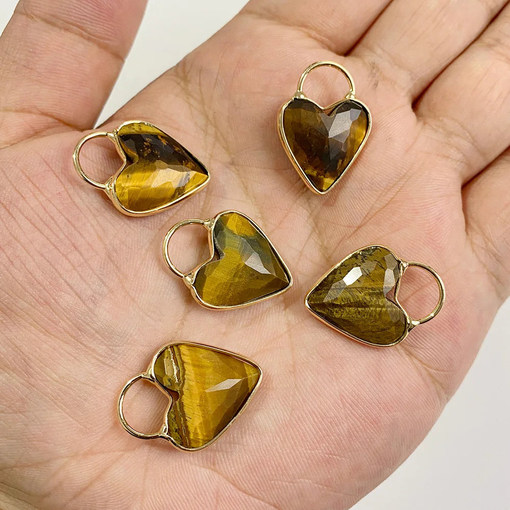 Gemstone Heart Pendants, Labradorite, Amethyst, Quartz, 2pcs 18x25MM