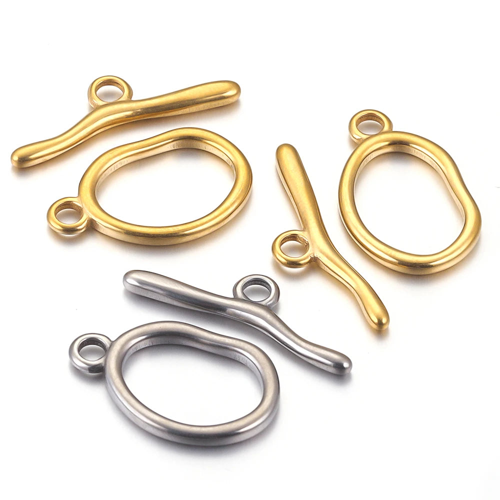 Stainless Steel Curved Gold Plated OT Clasps, Toggle and Buckle Connectors, 24mm, 4sets