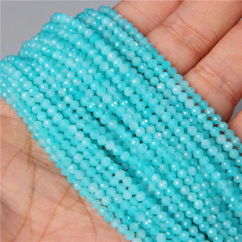 Ocean Gemstone Beads, Tiny Natural Blue Aquamarine, Amazonite, Apatite, Lapis, Turquoise Accents 2 3 4 mm