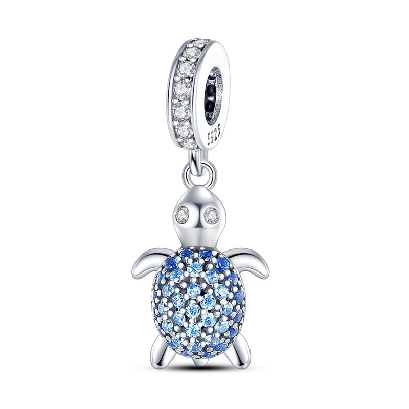 Ocean Blue Collection - Large Hole Charm Beads, European Style, Sea, Octopus, Turtle, Mermaid, Fits Original Pandora Bracelets, 925 Sterling Silver